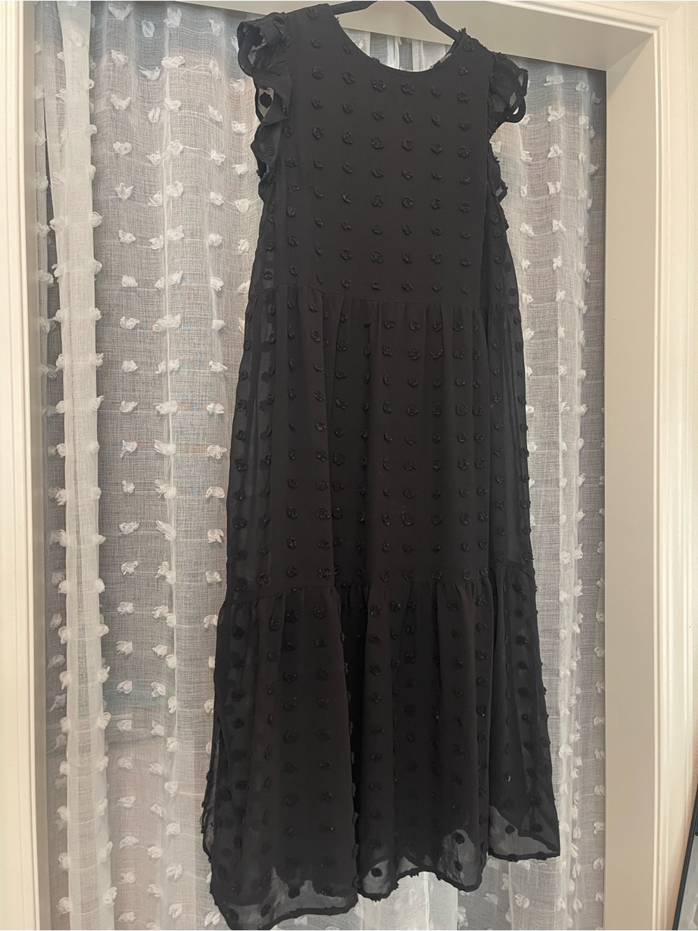 Black Swiss Dot Tiered Maxi Dress